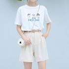 Cartoon Print Elbow-sleeve T-shirt / High-waist Shorts / Set