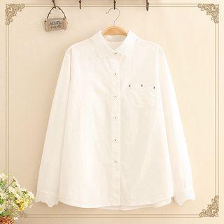 Floral Embroidered Cuff Shirt As Shown In Figure - One Size