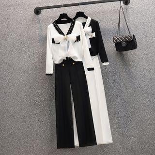Bow Front Knit Top / Wide-leg Pants / Set