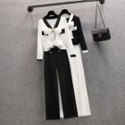 Bow Front Knit Top / Wide-leg Pants / Set