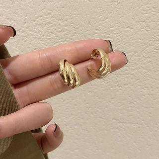 Layered Hoop Earring Stud Earring - 1 Pair - S925 Silver Stud - Gold - One Size