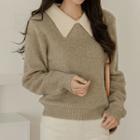 Contrast-collar Boucl  Sweater