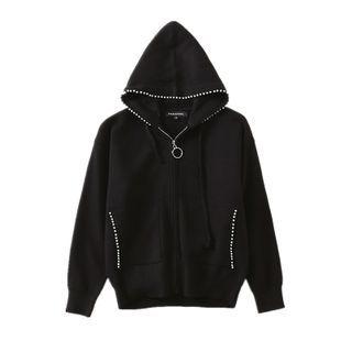 Faux Pearl Hood Zip Jacket