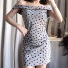 Off-shoulder Heart-pattern Mini Bodycon Dress