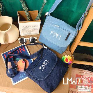 Letter Print Denim Crossbody Bag