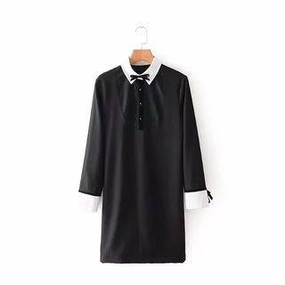 Long-sleeve Contrast-trim Mini Dress