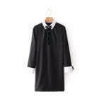 Long-sleeve Contrast-trim Mini Dress