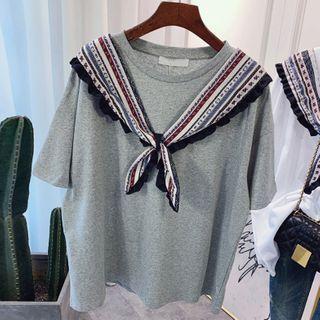 Short-sleeve Print Tie T-shirt