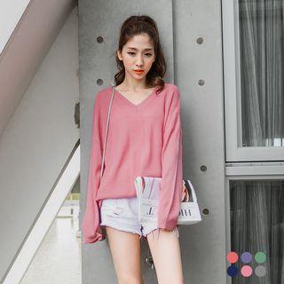 V-neck Drop Shoulder Knit Sweater