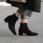 Genuine Leather Pointed Block Heel Ankle Boots