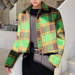 Plaid Cropped Zip-up Jacket