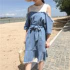 Mock Two Piece 3/4-sleeve Denim Dress