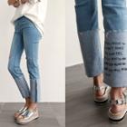 Lettering Cuff-hem Straight-cut Jeans