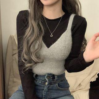 Mock-neck Knit Top / Spaghetti Strap Knit Top