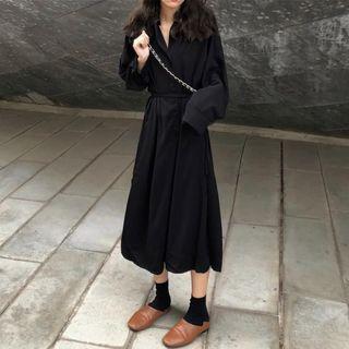 Tie Waist Midi A-line Shirt Dress