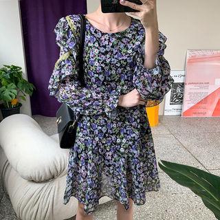 Ruffle-trim Floral Dress