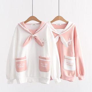 Rabbit Print Sailor Collar Sweatshirt