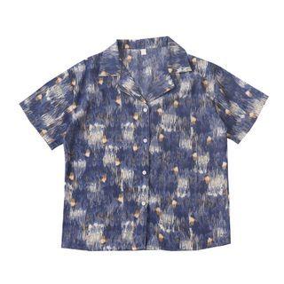 Color-block Button-up Oversize Top Blue - One Size