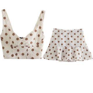 Sleeveless Polka Dot Crop Top / A-line Mini Skirt