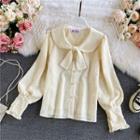 Collared Puff Long-sleeve Lace Shirt