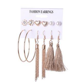 6 Pair Set: Faux Pearl Alloy Earring (assorted Designs) 6 Pair Set - As Shown In Figure - One Size