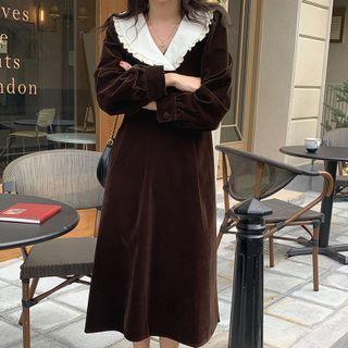 Long Sleeve Peter Pan Collar Velvet Dress