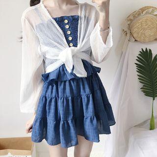 Smocked Camisole Top / A-line Skirt / Light Jacket