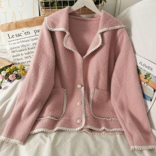 Pearl-trim Lapel Furry Jacket