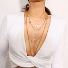 Plated Choker Hoop & Bar Layered Necklace 2114 - Gold - One Size