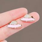 Rhinestone Hat Stud Earring Ly2355 - 1 Pair - Pink - One Size