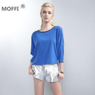 Studded 3/4-sleeve Chiffon Top