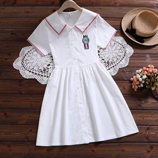 Embroidered Sailor Collar Short-sleeve Mini A-line Shirtdress