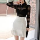 Set: Lace Blouse + Pleated Hem Mini A-line Skirt