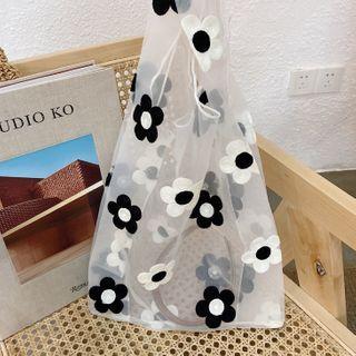 Floral Organza Tote Bag Floral - Black & White - One Size