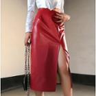 Midi Straight-fit Slit Faux Leather Skirt