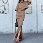 Set: Elbow-sleeve Shirt + Maxi Mermaid Skirt
