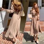 Double-breasted Accordion-pleat Dress With Sash