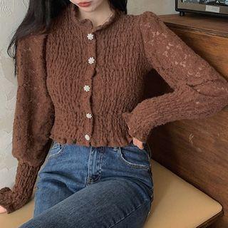 Long-sleeve Ruched Lace Panel Blouse