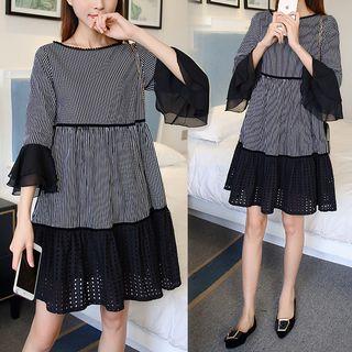 Pinstripe Panel 3/4-sleeve Dress