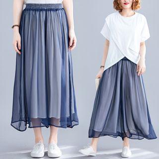 Chiffon Wide-leg Skort Blue - L