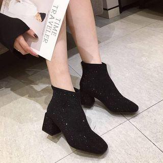 Chunky Heel Sequined Ankle Boots