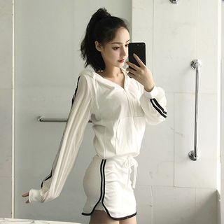Mesh-sleeved Hooded Jacket + Skort