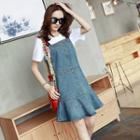 Set: T-shirt + Ruffle Denim Suspender Dress