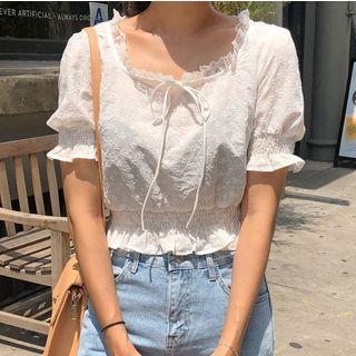 Ruffle Short-sleeve Top White - One Size