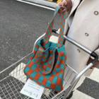 Checker Print Knit Tote Bag