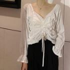 Drawstring V-neck Long-sleeve Blouse