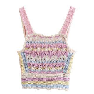 Sleeveless Crochet Cropped Knit Top