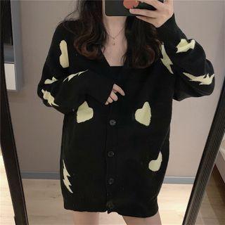 Heart Print Cardigan Black - One Size