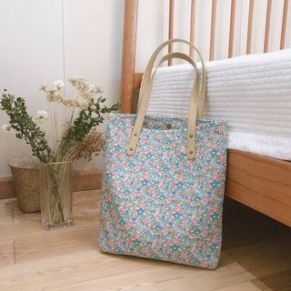 Floral Print Tote Bag Floral - Pink & Blue - One Size