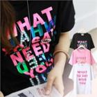 Bead-trim Letter Print T-shirt